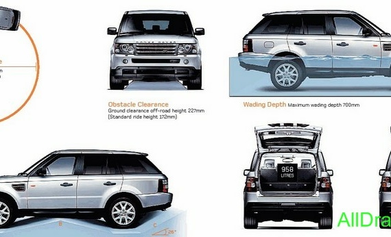 Range Rover Sport (2008) - drawings (drawings) of the car